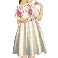 Hawaii Palaka Kid Short Sleeve Dress Yellow Tribal Pattern With Tropical Flowers - Polynesian Pride