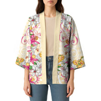 Hawaii Palaka Kimono Yellow Tribal Pattern With Tropical Flowers - Polynesian Pride