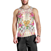 Hawaii Palaka Men Tank Top Yellow Tribal Pattern With Tropical Flowers - Polynesian Pride