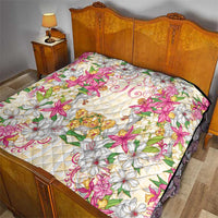 Hawaii Palaka Quilt Yellow Tribal Pattern With Tropical Flowers - Polynesian Pride
