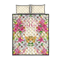 Hawaii Palaka Quilt Bed Set Yellow Tribal Pattern With Tropical Flowers - Polynesian Pride