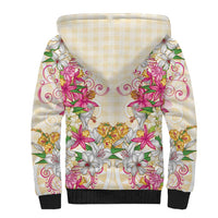 Hawaii Palaka Sherpa Hoodie Yellow Tribal Pattern With Tropical Flowers - Polynesian Pride