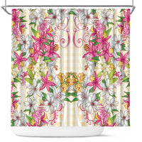 Hawaii Palaka Shower Curtain Yellow Tribal Pattern With Tropical Flowers - Polynesian Pride