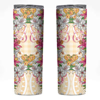 Hawaii Palaka Skinny Tumbler Yellow Tribal Pattern With Tropical Flowers - Polynesian Pride