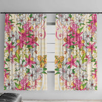 Hawaii Palaka Window Curtain Yellow Tribal Pattern With Tropical Flowers - Polynesian Pride