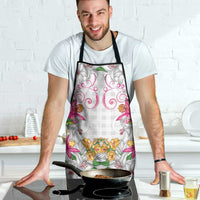 Hawaii Palaka Apron White Tribal Pattern With Tropical Flowers - Polynesian Pride