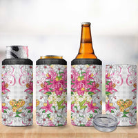 Hawaii Palaka 4 in 1 Can Cooler Tumbler White Tribal Pattern With Tropical Flowers - Polynesian Pride