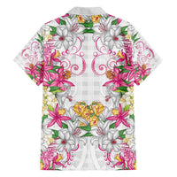 Hawaii Palaka Family Matching Long Sleeve Bodycon Dress and Hawaiian Shirt White Tribal Pattern With Tropical Flowers - Polynesian Pride