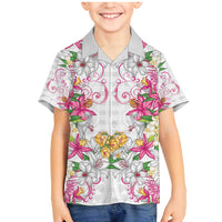 Hawaii Palaka Family Matching Mermaid Dress and Hawaiian Shirt White Tribal Pattern With Tropical Flowers - Polynesian Pride