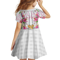 Hawaii Palaka Family Matching Off The Shoulder Long Sleeve Dress and Hawaiian Shirt White Tribal Pattern With Tropical Flowers - Polynesian Pride