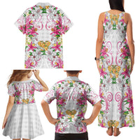 Hawaii Palaka Family Matching Tank Maxi Dress and Hawaiian Shirt White Tribal Pattern With Tropical Flowers - Polynesian Pride