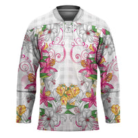 Hawaii Palaka Hockey Jersey White Tribal Pattern With Tropical Flowers - Polynesian Pride