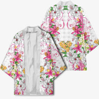 Hawaii Palaka Kimono White Tribal Pattern With Tropical Flowers - Polynesian Pride