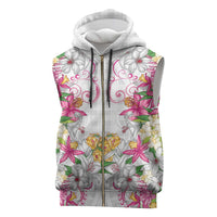 Hawaii Palaka Sleeveless Zip Hoodie White Tribal Pattern With Tropical Flowers LT05 White - Polynesian Pride