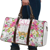 Hawaii Palaka Travel Bag White Tribal Pattern With Tropical Flowers - Polynesian Pride