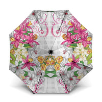 Hawaii Palaka Umbrella White Tribal Pattern With Tropical Flowers - Polynesian Pride