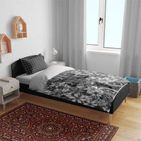 Hawaii Palaka Bedding Set Black Tribal Pattern With Tropical Flowers - Polynesian Pride