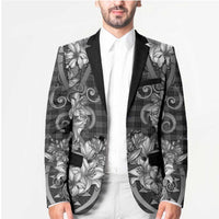 Hawaii Palaka Blazer Black Tribal Pattern With Tropical Flowers - Polynesian Pride