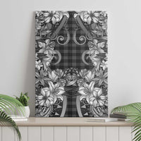 Hawaii Palaka Canvas Wall Art Black Tribal Pattern With Tropical Flowers - Polynesian Pride