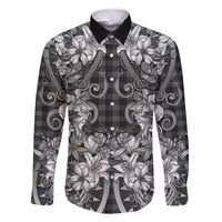 Hawaii Palaka Family Matching Off The Shoulder Long Sleeve Dress and Hawaiian Shirt Black Tribal Pattern With Tropical Flowers - Polynesian Pride