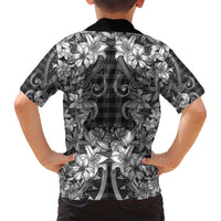 Hawaii Palaka Family Matching Puletasi and Hawaiian Shirt Black Tribal Pattern With Tropical Flowers - Polynesian Pride