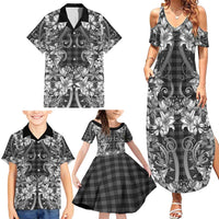 Hawaii Palaka Family Matching Summer Maxi Dress and Hawaiian Shirt Black Tribal Pattern With Tropical Flowers - Polynesian Pride