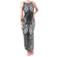 Hawaii Palaka Family Matching Tank Maxi Dress and Hawaiian Shirt Black Tribal Pattern With Tropical Flowers - Polynesian Pride