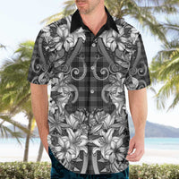 Hawaii Palaka Hawaiian Shirt Black Tribal Pattern With Tropical Flowers - Polynesian Pride