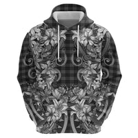 Hawaii Palaka Hoodie Black Tribal Pattern With Tropical Flowers - Polynesian Pride