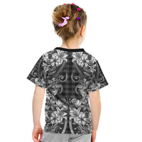 Hawaii Palaka Kid T Shirt Black Tribal Pattern With Tropical Flowers - Polynesian Pride