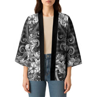 Hawaii Palaka Kimono Black Tribal Pattern With Tropical Flowers - Polynesian Pride