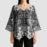 Hawaii Palaka Kimono Sleeve Blouse Black Tribal Pattern With Tropical Flowers - Polynesian Pride