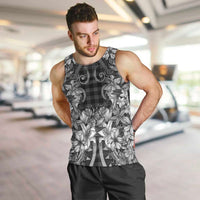 Hawaii Palaka Men Tank Top Black Tribal Pattern With Tropical Flowers - Polynesian Pride