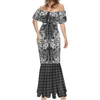 Hawaii Palaka Mermaid Dress Black Tribal Pattern With Tropical Flowers - Polynesian Pride