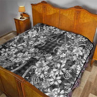 Hawaii Palaka Quilt Black Tribal Pattern With Tropical Flowers - Polynesian Pride