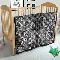 Hawaii Palaka Quilt Black Tribal Pattern With Tropical Flowers - Polynesian Pride