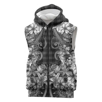 Hawaii Palaka Sleeveless Zip Hoodie Black Tribal Pattern With Tropical Flowers LT05 Black - Polynesian Pride