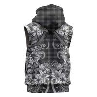 Hawaii Palaka Sleeveless Zip Hoodie Black Tribal Pattern With Tropical Flowers LT05 - Polynesian Pride