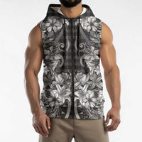 Hawaii Palaka Sleeveless Zip Hoodie Black Tribal Pattern With Tropical Flowers LT05 - Polynesian Pride