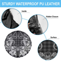 Hawaii Palaka Spare Tire Cover Black Tribal Pattern With Tropical Flowers - Polynesian Pride