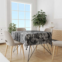Hawaii Palaka Tablecloth Black Tribal Pattern With Tropical Flowers - Polynesian Pride