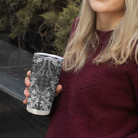 Hawaii Palaka Tumbler Cup Black Tribal Pattern With Tropical Flowers - Polynesian Pride