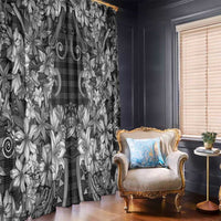 Hawaii Palaka Window Curtain Black Tribal Pattern With Tropical Flowers - Polynesian Pride