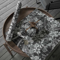 Hawaii Palaka Wrapping Paper Black Tribal Pattern With Tropical Flowers - Polynesian Pride