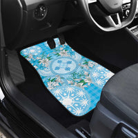 Hawaii Cyan Palaka Car Mats With Tapa Pattern Tropical Flowers - Polynesian Pride