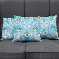 Hawaii Cyan Palaka Pillow Cover With Tapa Pattern Tropical Flowers - Polynesian Pride