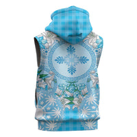 Hawaii Cyan Palaka Sleeveless Zip Hoodie With Tapa Pattern Tropical Flowers LT05 - Polynesian Pride