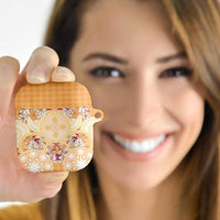 Hawaii Peach Palaka AirPods Case With Tapa Pattern Tropical Flowers - Polynesian Pride