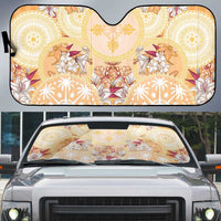 Hawaii Peach Palaka Auto Sun Shade With Tapa Pattern Tropical Flowers - Polynesian Pride