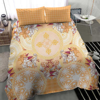 Hawaii Peach Palaka Bedding Set With Tapa Pattern Tropical Flowers - Polynesian Pride